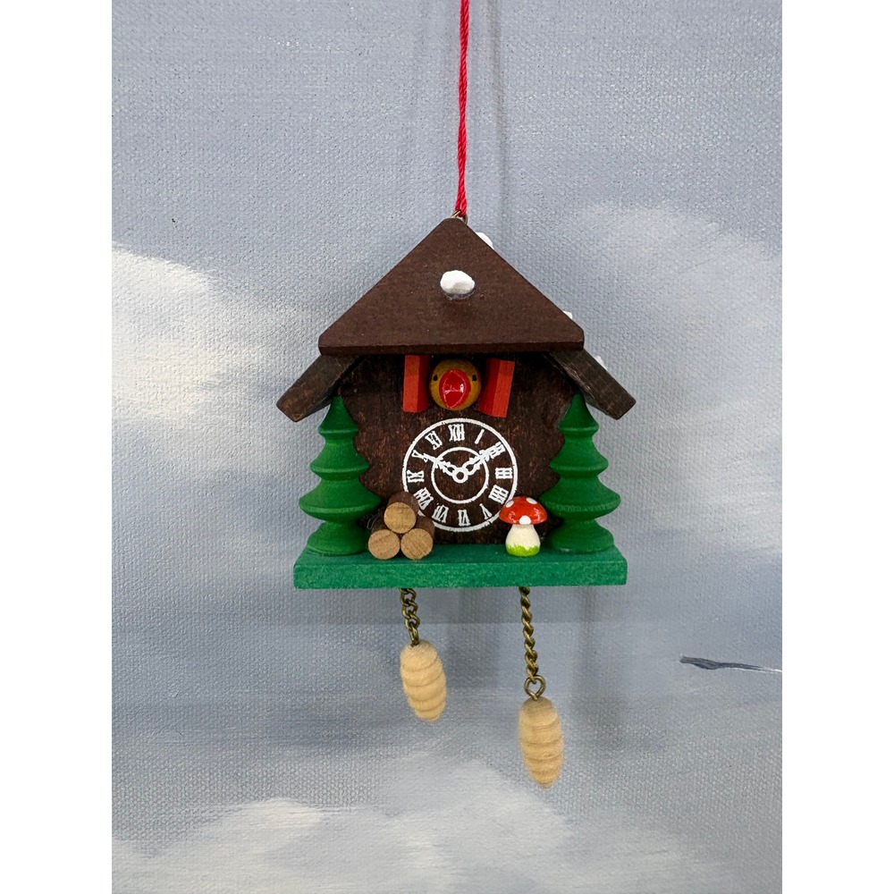 Christian Ulbricht Wood Cuckoo Clock Ornament Handmade Germany Mini Chalet Snow